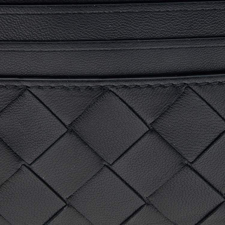 Pre Owned Bottega Veneta Black Intrecciato Leather Card Holder