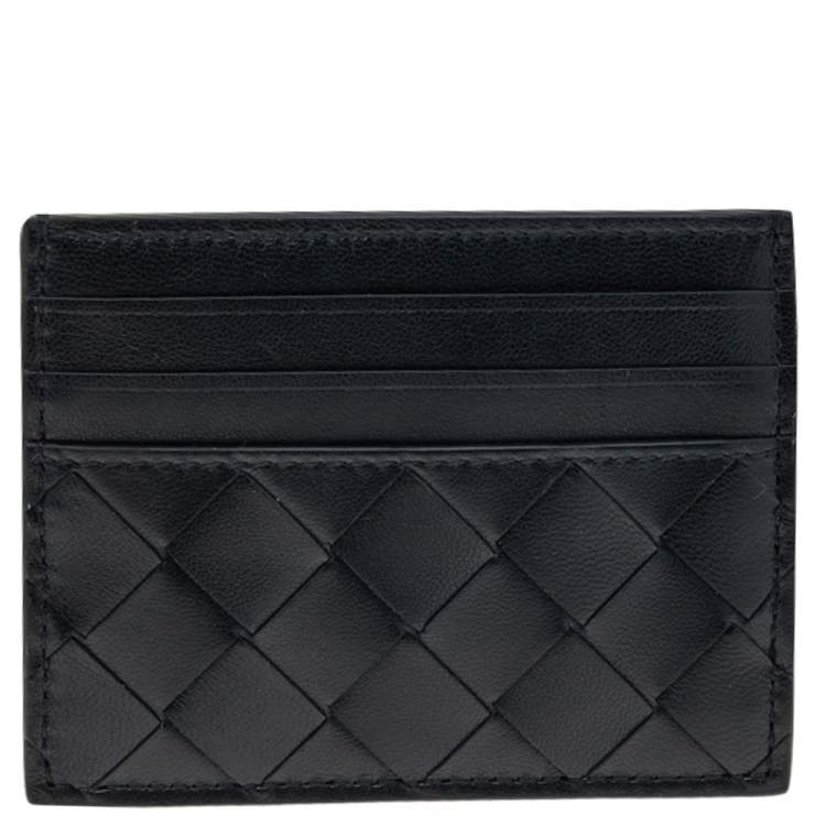 Pre Owned Bottega Veneta Black Intrecciato Leather Card Holder