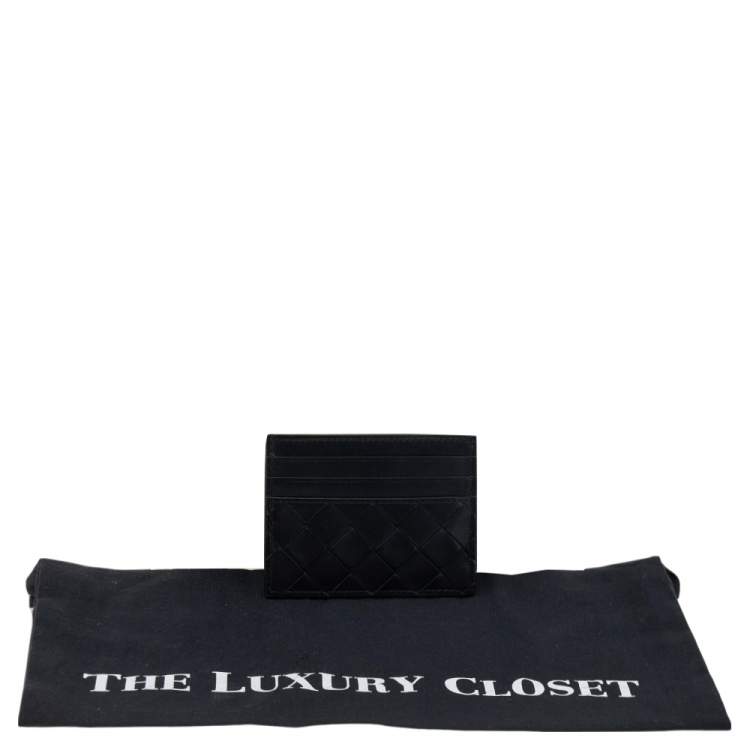 Pre Owned Bottega Veneta Black Intrecciato Leather Card Holder