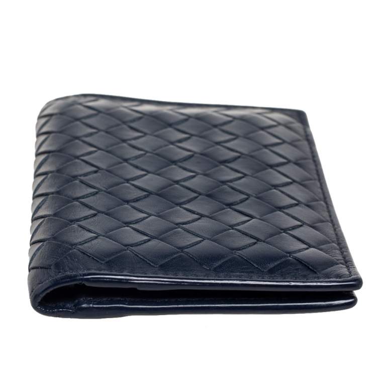 Pre Owned Bottega Veneta Navy Blue Intrecciato Leather Card Holder