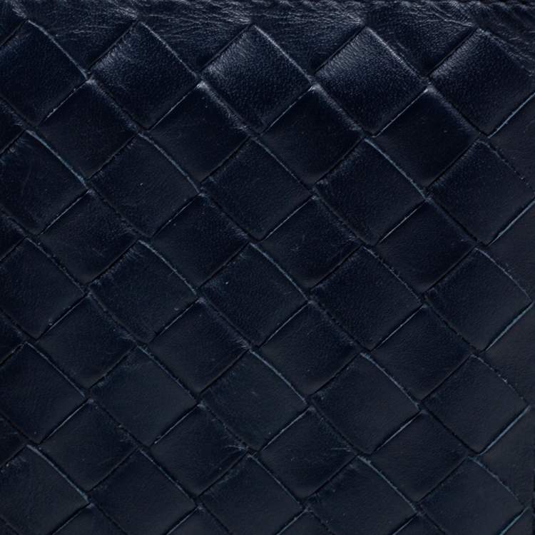Pre Owned Bottega Veneta Navy Blue Intrecciato Leather Card Holder