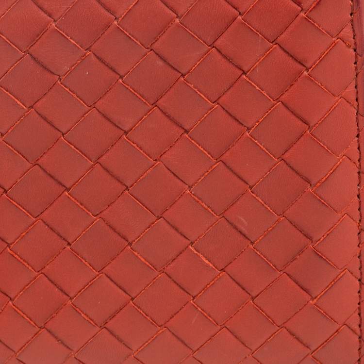 Pre Owned Bottega Veneta Orange Intrecciato Leather Bifold Wallet