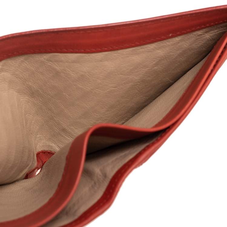 Pre Owned Bottega Veneta Orange Intrecciato Leather Bifold Wallet