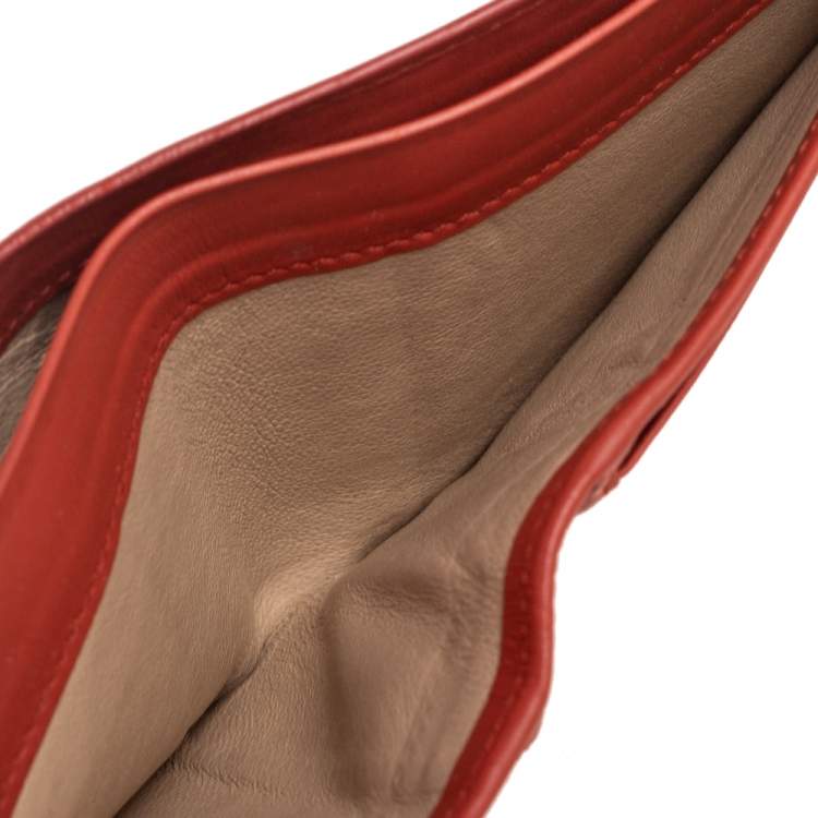 Pre Owned Bottega Veneta Orange Intrecciato Leather Bifold Wallet