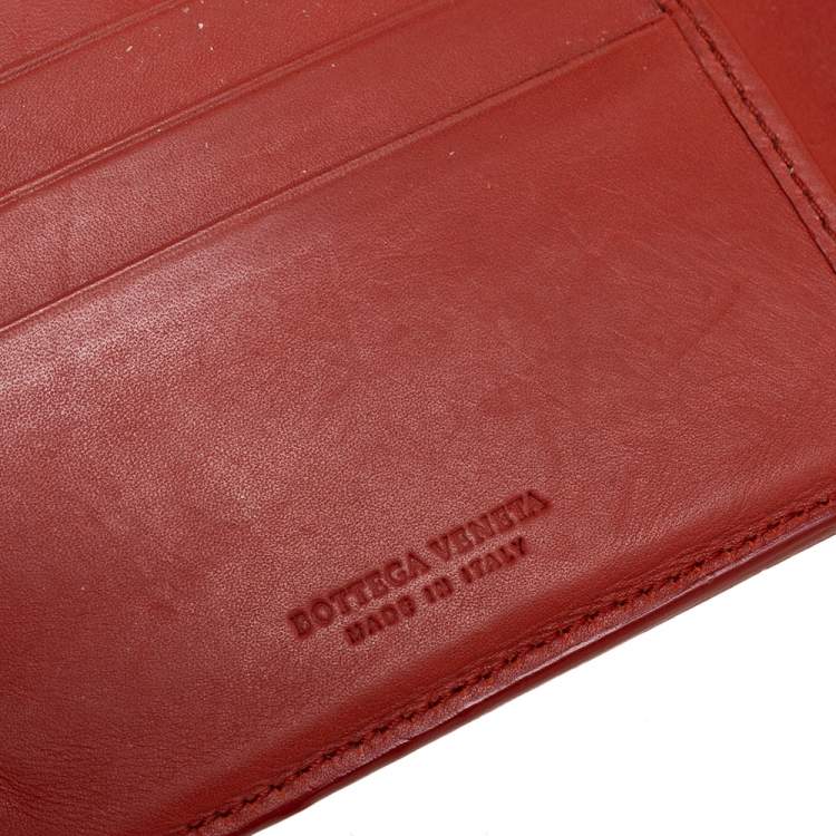 Pre Owned Bottega Veneta Orange Intrecciato Leather Bifold Wallet