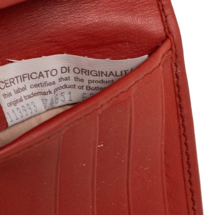 Pre Owned Bottega Veneta Orange Intrecciato Leather Bifold Wallet