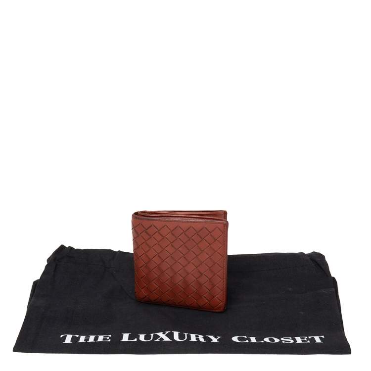 Pre Owned Bottega Veneta Brown Intreciatto Leather Bifold Compact Wallet