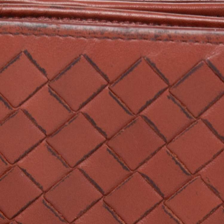 Pre Owned Bottega Veneta Brown Intreciatto Leather Bifold Compact Wallet
