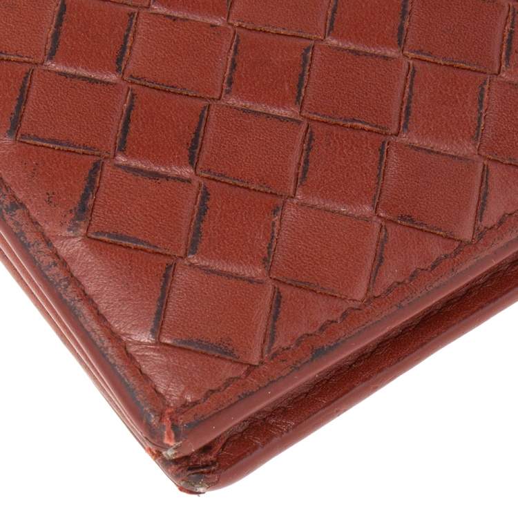 Pre Owned Bottega Veneta Brown Intreciatto Leather Bifold Compact Wallet