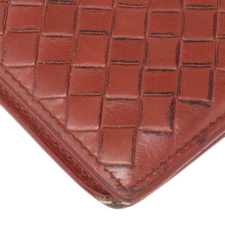 Pre Owned Bottega Veneta Brown Intreciatto Leather Bifold Compact Wallet