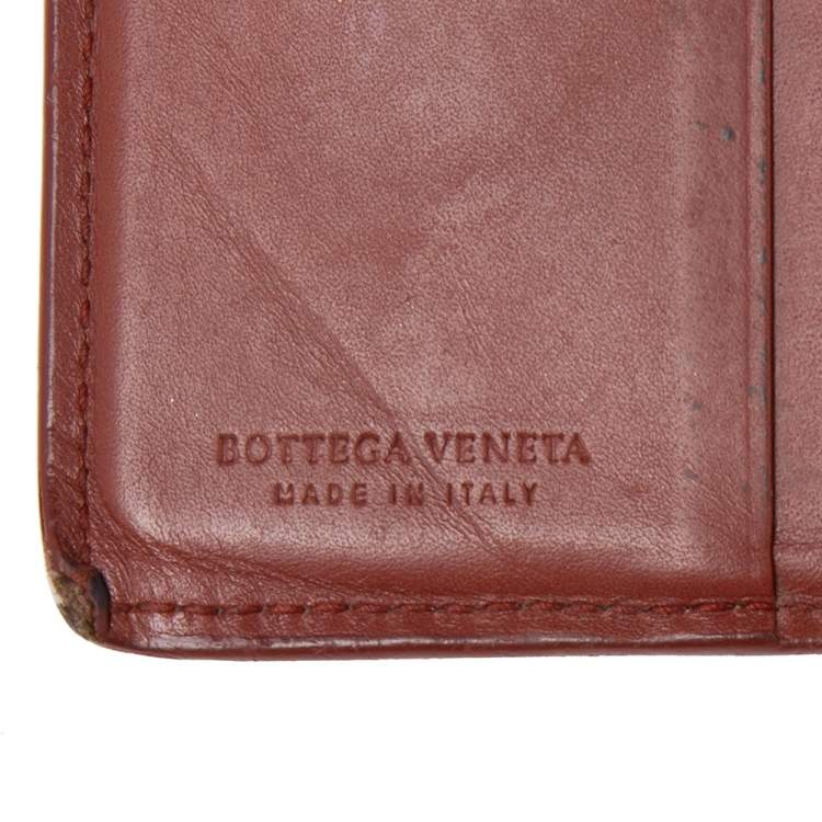 Pre Owned Bottega Veneta Brown Intreciatto Leather Bifold Compact Wallet