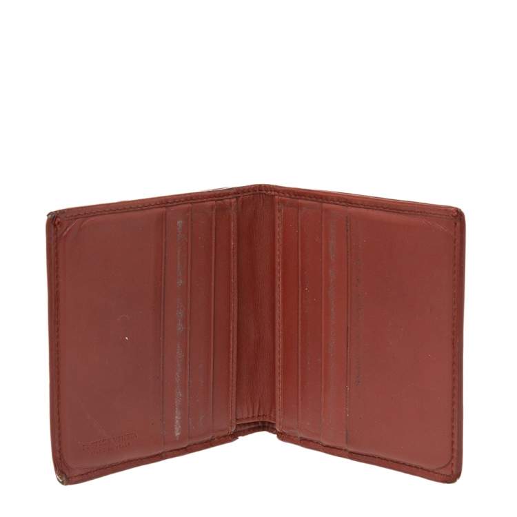 Pre Owned Bottega Veneta Brown Intreciatto Leather Bifold Compact Wallet