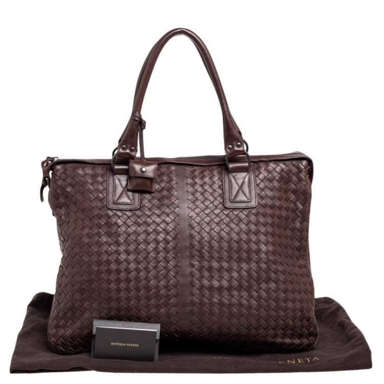 Pre Owned Bottega Veneta Dark Brown Intrecciato Leather Double Compartment Briefcase