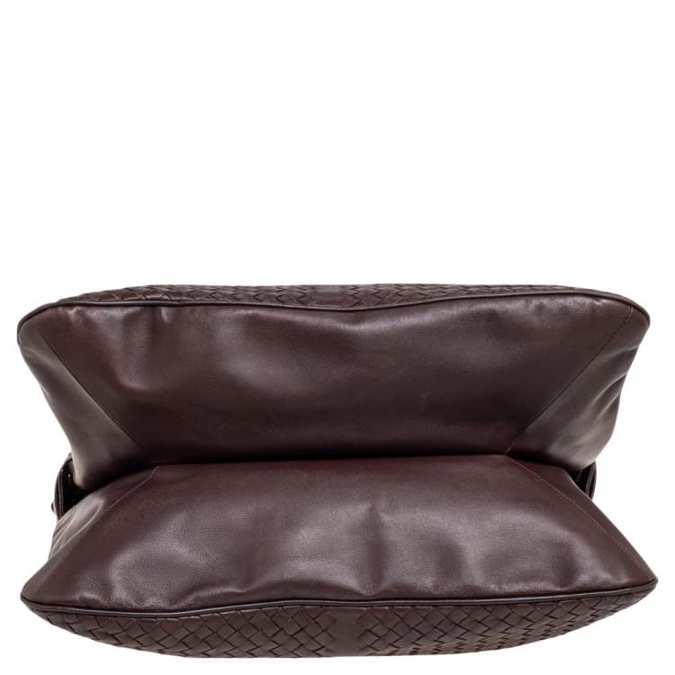 Pre Owned Bottega Veneta Dark Brown Intrecciato Leather Double Compartment Briefcase