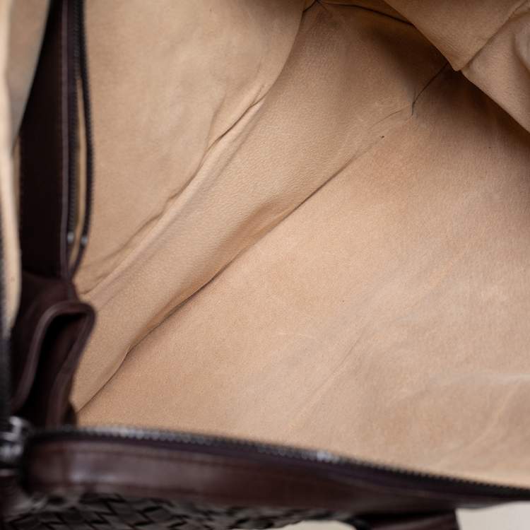 Pre Owned Bottega Veneta Dark Brown Intrecciato Leather Double Compartment Briefcase