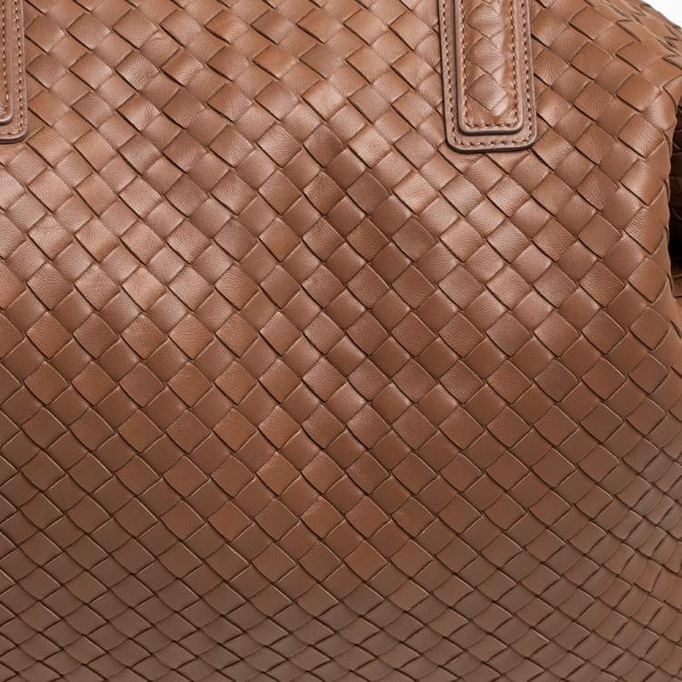 Pre Owned Bottega Veneta Brown Intrecciato Leather Weekender Bag