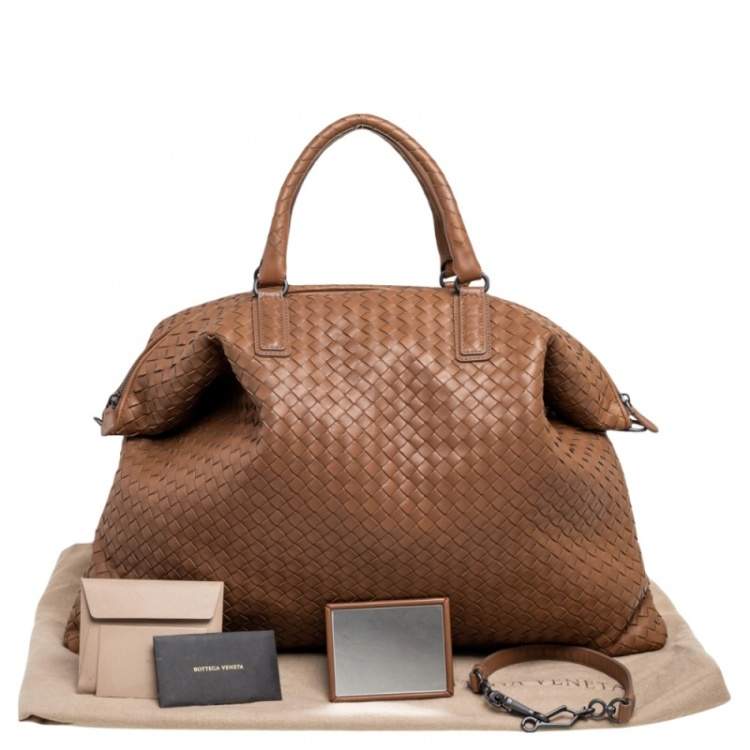 Pre Owned Bottega Veneta Brown Intrecciato Leather Weekender Bag