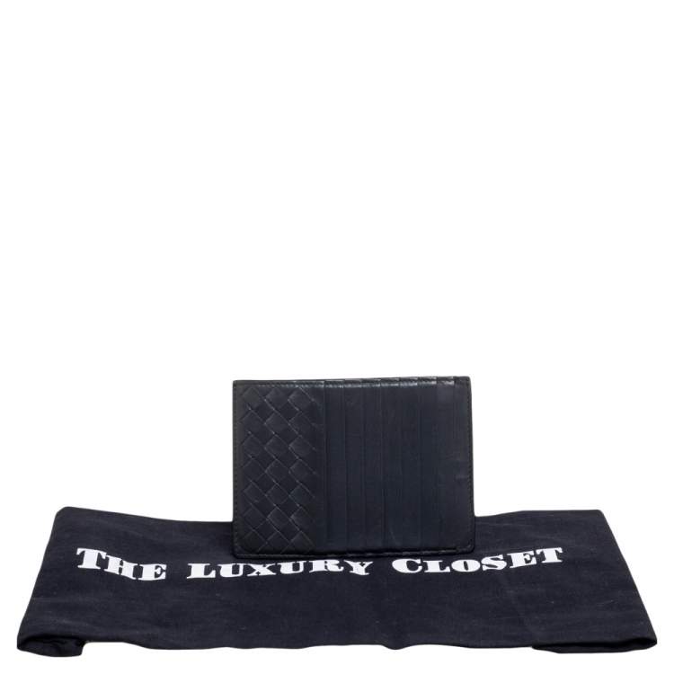 Pre Owned Bottega Veneta Dark Grey Intrecciato Leather Card Holder 8CC