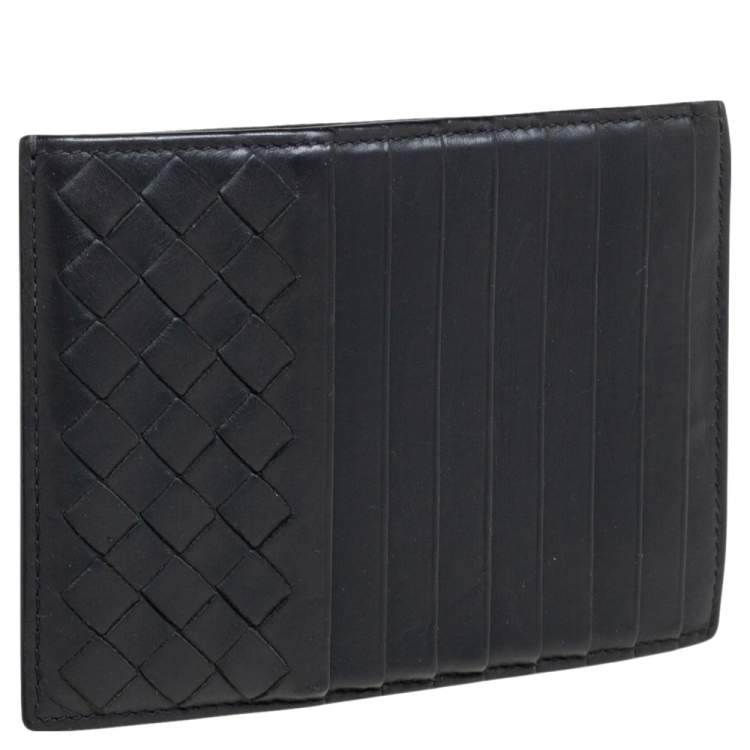 Pre Owned Bottega Veneta Dark Grey Intrecciato Leather Card Holder 8CC