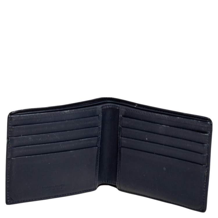 Pre Owned Bottega Veneta Dark Blue Intrecciato Leather Bifold Wallet