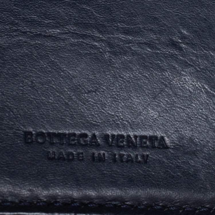 Pre Owned Bottega Veneta Dark Blue Intrecciato Leather Bifold Wallet
