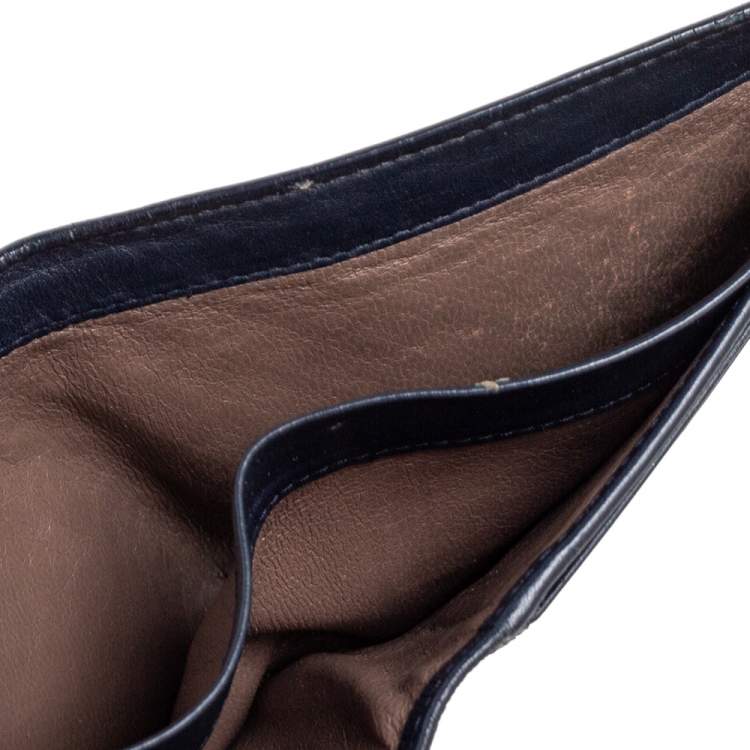 Pre Owned Bottega Veneta Dark Blue Intrecciato Leather Bifold Wallet