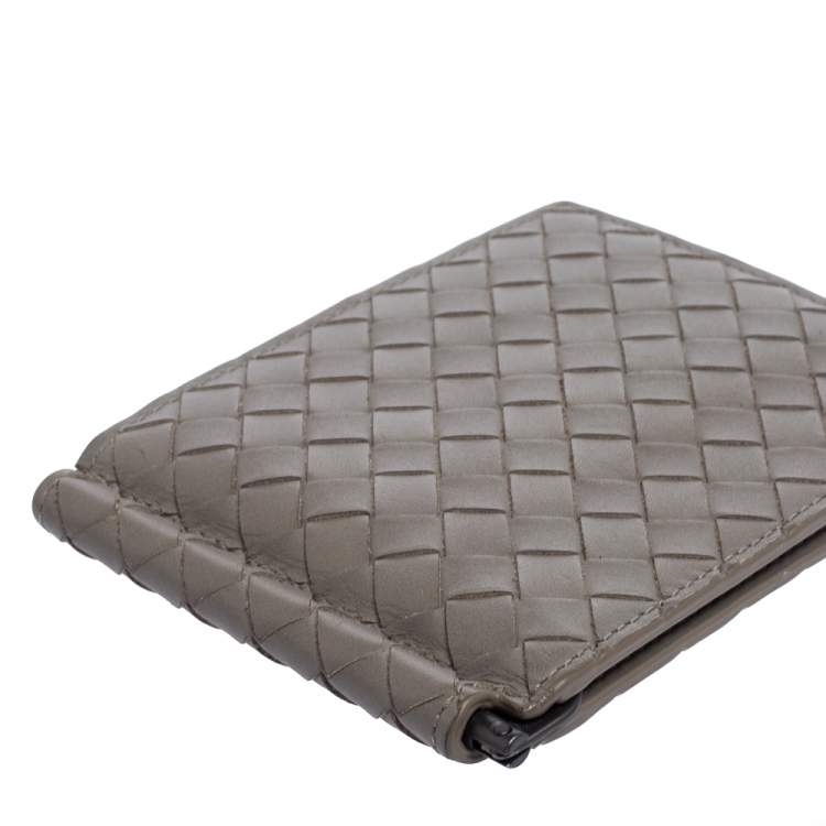 Pre Owned Bottega Veneta Grey Intrecciato Leather Bill Clip Wallet