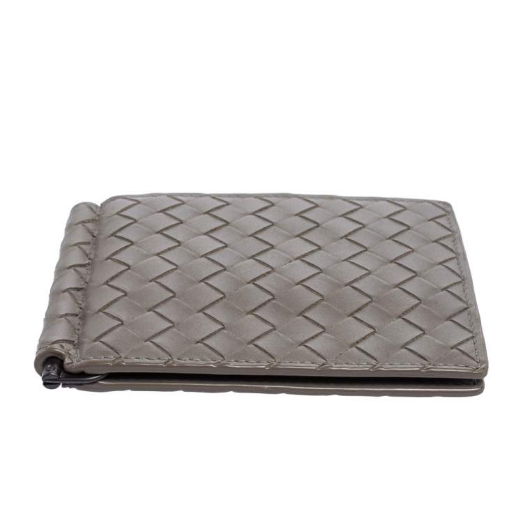 Pre Owned Bottega Veneta Grey Intrecciato Leather Bill Clip Wallet