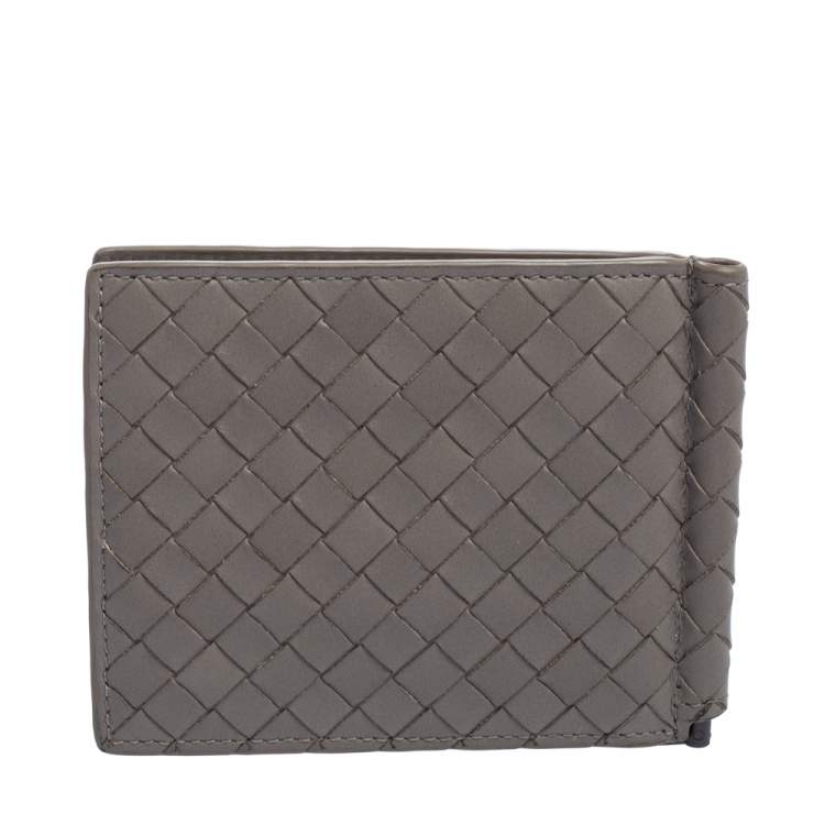 Pre Owned Bottega Veneta Grey Intrecciato Leather Bill Clip Wallet