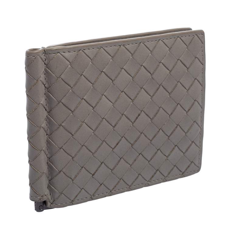 Pre Owned Bottega Veneta Grey Intrecciato Leather Bill Clip Wallet