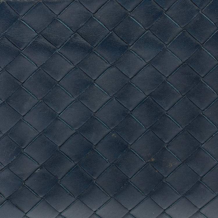 Pre Owned Bottega Veneta Blue Intrecciato Leather Bifold Compact Wallet