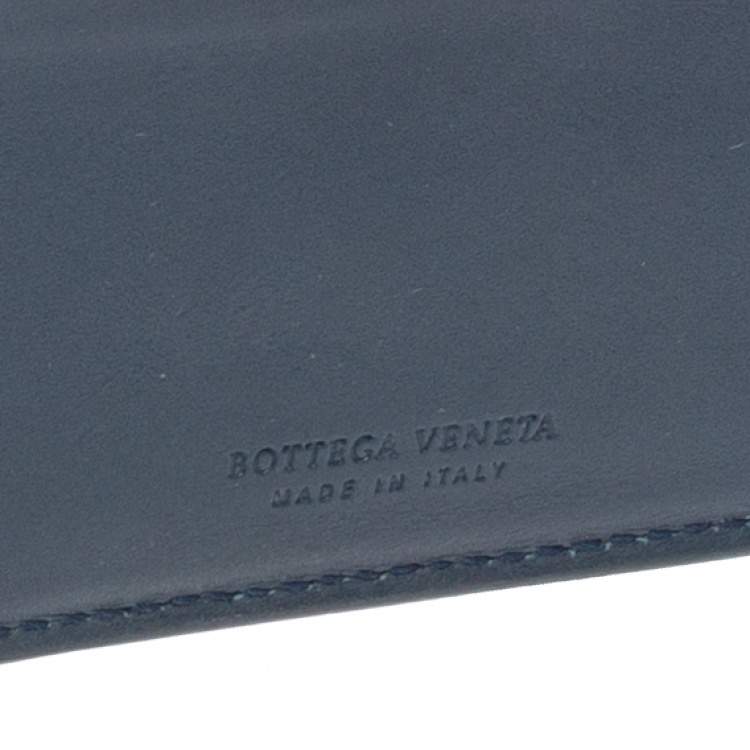 Pre Owned Bottega Veneta Blue Intrecciato Leather Bifold Compact Wallet
