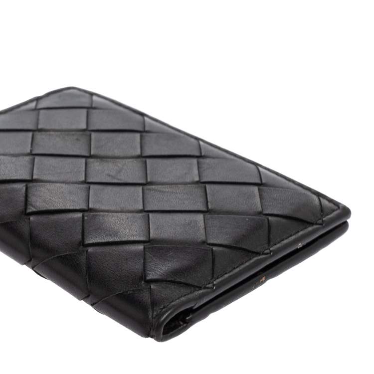 Pre Owned Bottega Veneta Black Intrecciato Leather Bifold Card Case