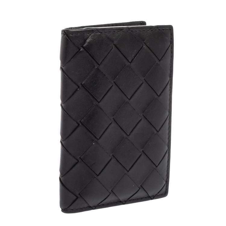 Pre Owned Bottega Veneta Black Intrecciato Leather Bifold Card Case