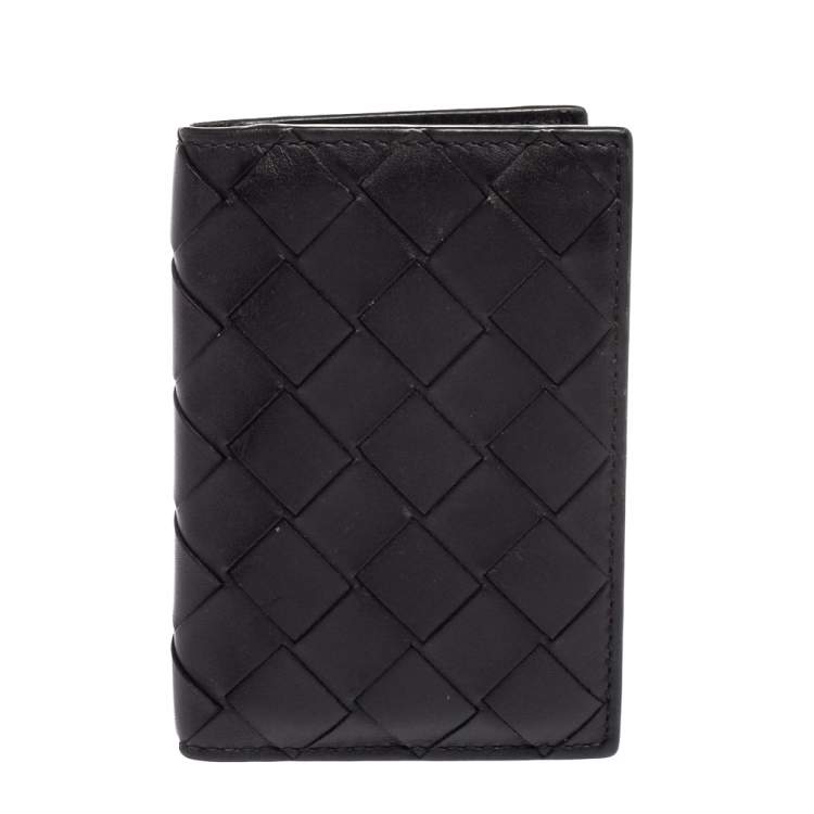 Pre Owned Bottega Veneta Black Intrecciato Leather Bifold Card Case