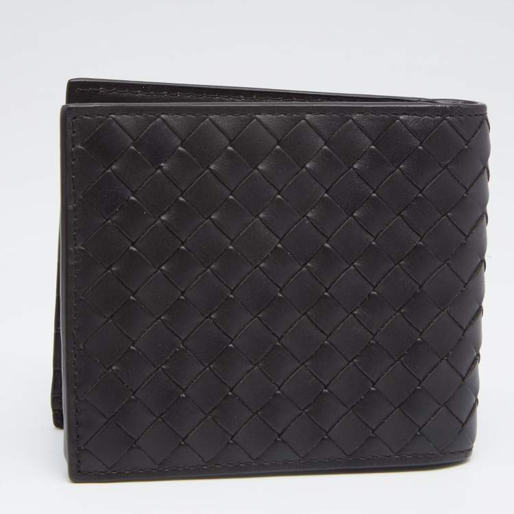 Pre Owned Bottega Veneta Dark Brown Intrecciato Leather Bifold Wallet