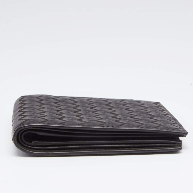 Pre Owned Bottega Veneta Dark Brown Intrecciato Leather Bifold Wallet
