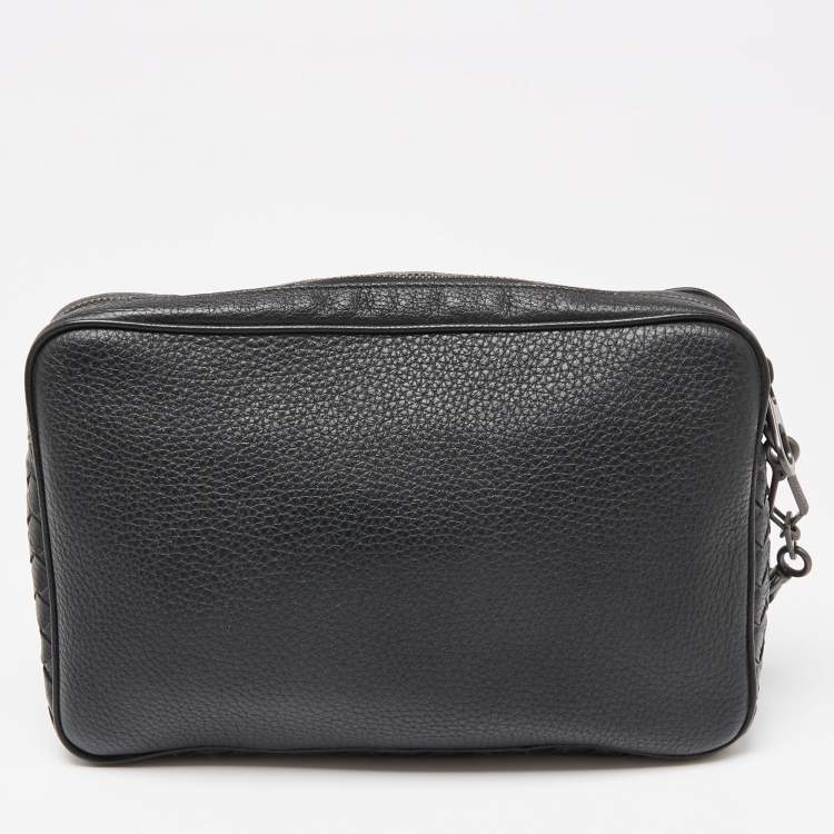 Pre Owned Bottega Veneta Black Intrecciato Leather Wristlet Pouch