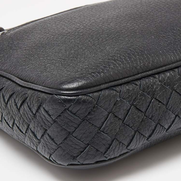 Pre Owned Bottega Veneta Black Intrecciato Leather Wristlet Pouch