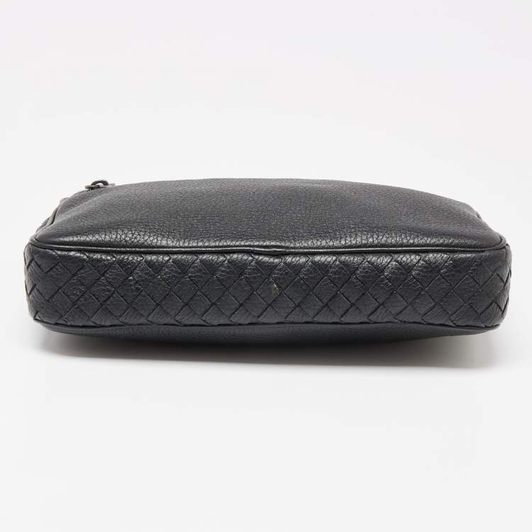 Pre Owned Bottega Veneta Black Intrecciato Leather Wristlet Pouch