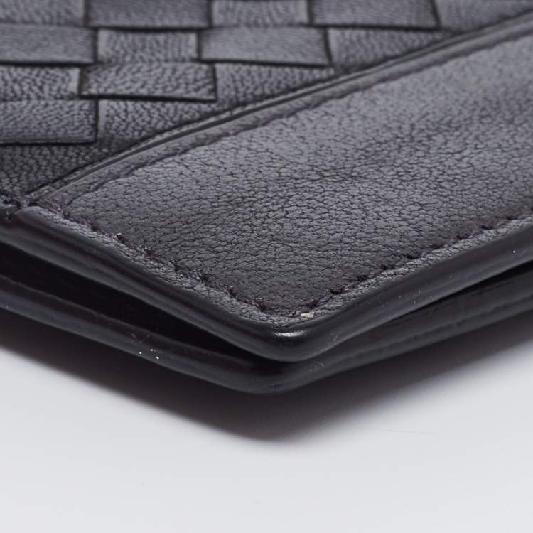 Pre Owned Bottega Veneta Black/Grey Intrecciato Leather Bifold Compact Wallet