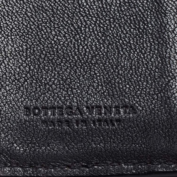 Pre Owned Bottega Veneta Black/Grey Intrecciato Leather Bifold Compact Wallet