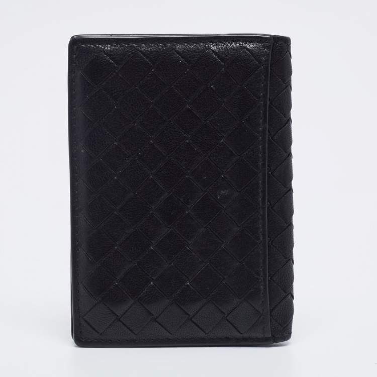 Pre Owned Bottega Veneta Black/Grey Intrecciato Leather Bifold Compact Wallet