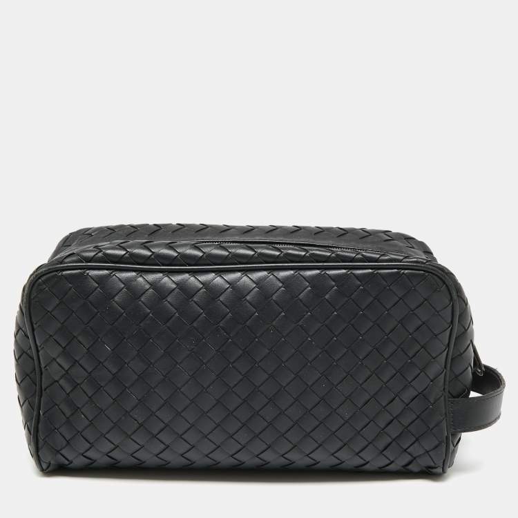 Pre Owned Bottega Veneta Black Intrecciato Leather Wash Pouch Bag