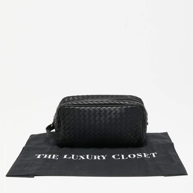 Pre Owned Bottega Veneta Black Intrecciato Leather Wash Pouch Bag