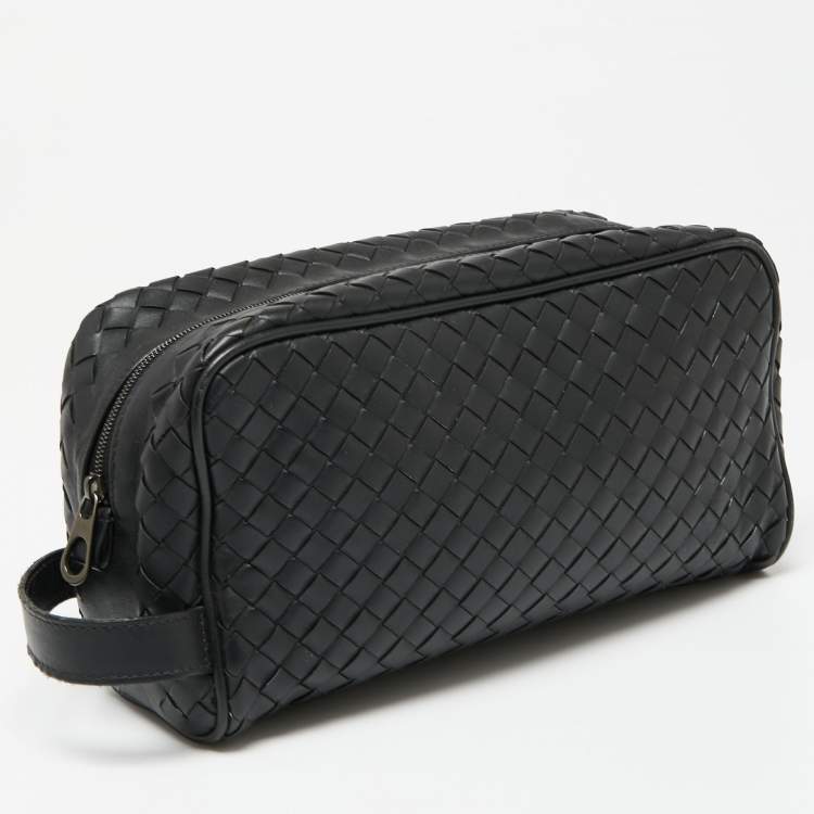 Pre Owned Bottega Veneta Black Intrecciato Leather Wash Pouch Bag