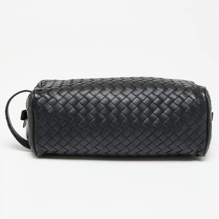 Pre Owned Bottega Veneta Black Intrecciato Leather Wash Pouch Bag