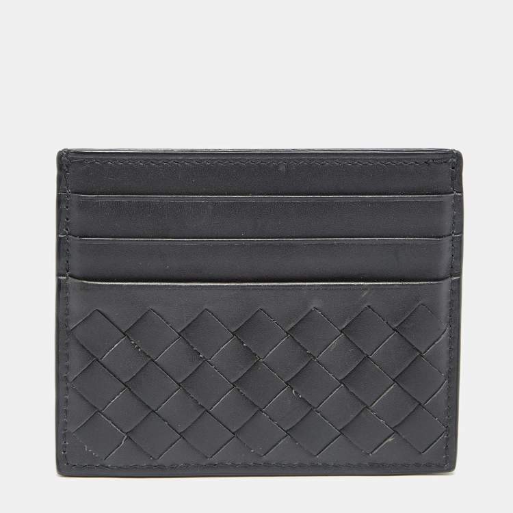 مملوكة مسبقًا Bottega Veneta Dark Grey Intrecciato Leather Card Holder
