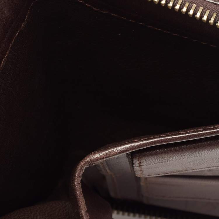 Pre Owned Bottega Veneta Dark Brown Intrecciato Leather Zip Around Wallet Organizer