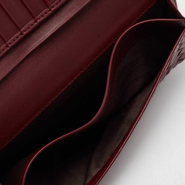 Pre Owned Bottega Veneta Burgundy Intrecciato Leather Flap Continental Wallet